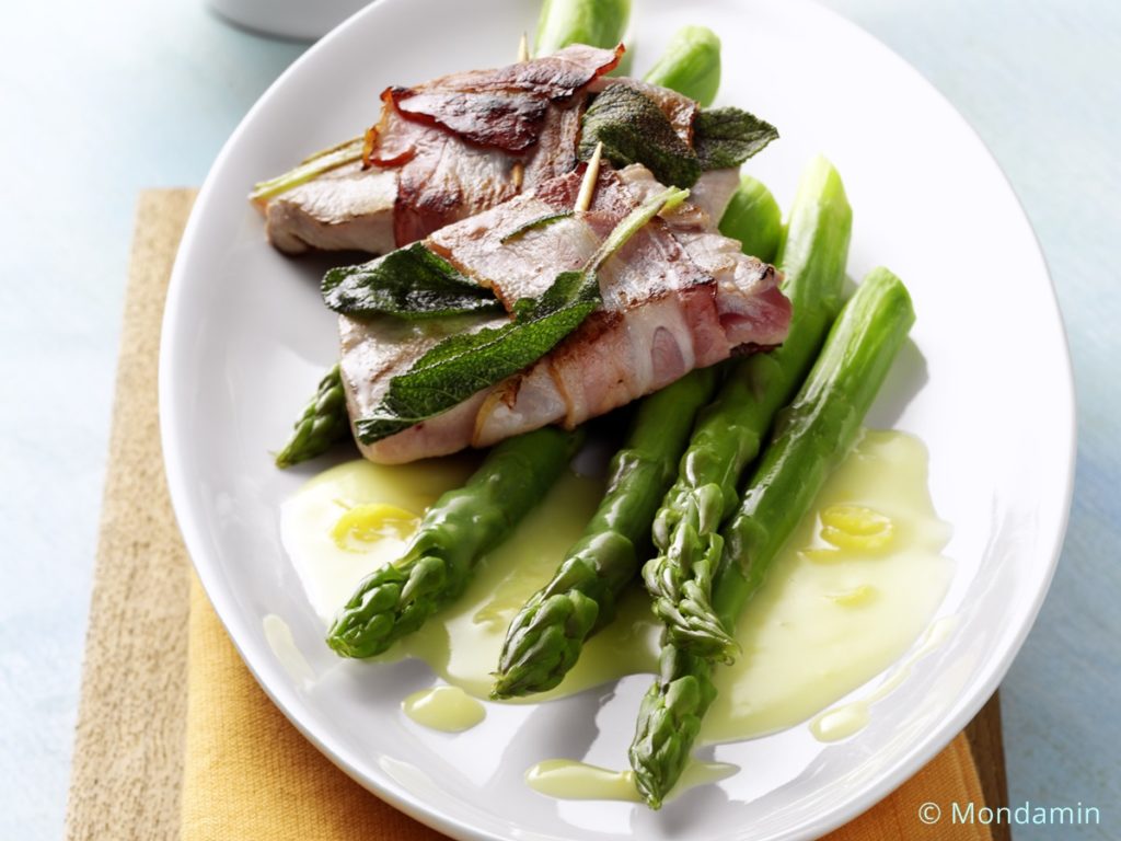 Grüner Spargel mit Thunfisch-Saltimbocca und Zitronensauce - docFood